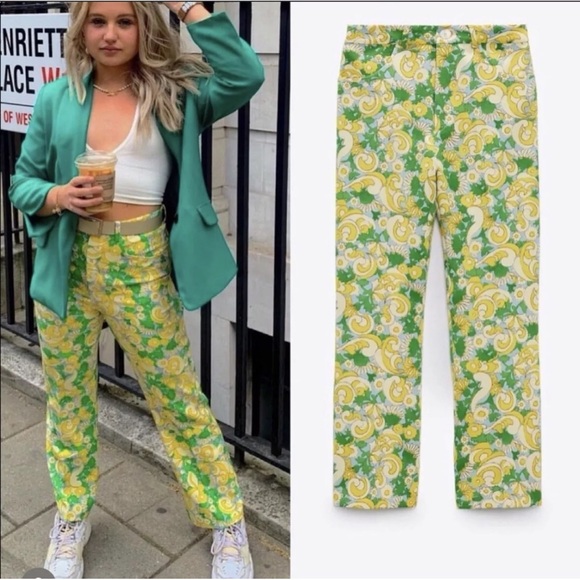Zara Printed Pants Multicolored High Waist - Picture 4 of 5